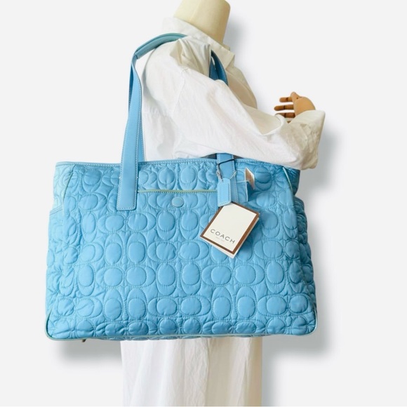Coach Blue Quilted Baby Diaper Tote - Picture 2 of 14